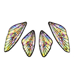 透明樹脂ウィングペンダントセット  金箔  蝶の羽のチャーム  カラフル  29.5~39.5x14.5x2.5mm  穴：0.8mm  2のペア/セット
