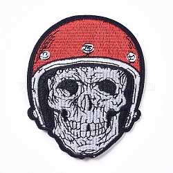 Computerized Embroidery Cloth Iron on/Sew on Patches, Costume Accessories, Appliques, Skull, White, 92.5x72x1.5mm