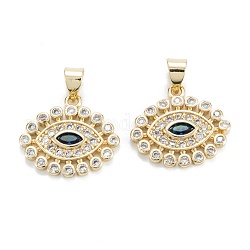 Brass Micro Pave Clear Cubic Zirconia Pendants, Long-Lasting Plated, Eye, Real 18K Gold Plated, 16x18x2.5mm, Hole: 5.5x3.5mm