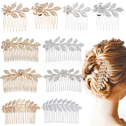 GOMAKERER 10 Pcs 10 Styles Leaf Hair Combs, Mixed Color Iron Hair Comb Clips Rhinestone Bride Wedding Hair Pieces Decorative Hair Accessories for Women