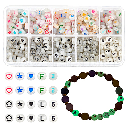 CHGCRAFT 750pcs 10 Style Glow in The Dark Charm Bead Luminous Alphabet Beads Round Acrylic Letter Beads Number Star Heart Beads for DIY Bracelet Necklace Jewelry Making Supplies 7×3.5~4mm