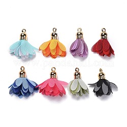 Chiffon Pendants, with CCB Plastic, Two Tone, Flower, Golden, Mixed Color, 30~35x25~32mm, Hole: 1.6mm