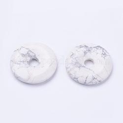 Pendentifs howlite naturelles, disque de donut / pi, largeur du beignet: 15.8~16 mm, 39~40x6~7mm, Trou: 8mm