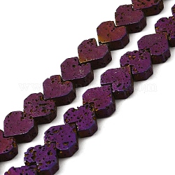 Electroplated Natural Lava Rock Beads Strands, Heart, Purple Plated, 8x8.5x3mm, Hole: 1mm, about 60pcs/strand, 16.54''(42cm)