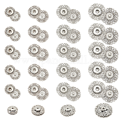 Nbeads 24 juegos de botones a presión de flores de aleación, Cierres a presión de metal vintage platino para coser, sujetadores de botones a presión para chaqueta, jeans, artesanía de cuero, 15 mm / 18 mm / 20.5 mm / 24.5 mm