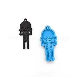 Skeleton DIY Pendant Silicone Molds, Resin Casting Molds, For UV Resin, Epoxy Resin Jewelry Making, Halloween Theme, Deep Sky Blue, 85x40x8mm, Hole: 4.5mm