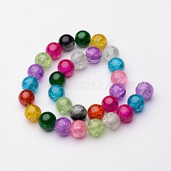 Crackle Glass Beads Strands, Round, Mixed Color, 14mm, Hole: 1.5mm, about 30pcs/strand, 16 inch