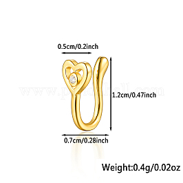 925 Nasenring aus Sterlingsilber mit klarem Zirkonia, Halloween Nasenmanschetten, Modeschmuck, golden, Herz, 12x7 mm