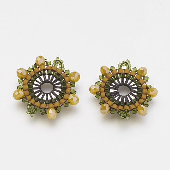Liens de perles de rocaille japonaises miyuki & toho, motif de tissage, fleur, verge d'or, 22x20x3mm, Trou: 1~2mm