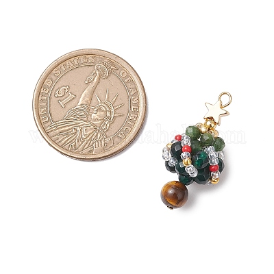 Подвески в виде елки из натурального оникса круглой формы (окрашенного и нагретого) и фуксита и стеклянных бусин PALLOY-MZ00806-1