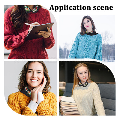 Съемный воротник из полиэстера с вышитыми цветами AJEW-WH20006-242B-1