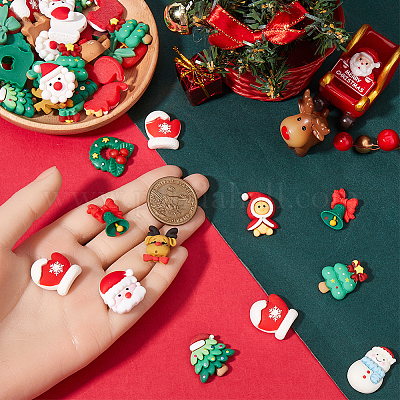 90шт 15 вида стилей Рождественская тема непрозрачные кабошоны из смолы FIND-SC0011-32-1