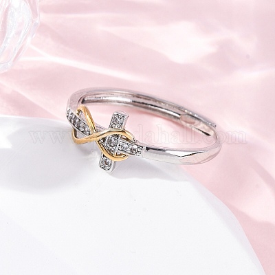 Латунные микропаве прозрачные кубические цирконии регулируемые кольца для женщин RJEW-S624-03PG-1