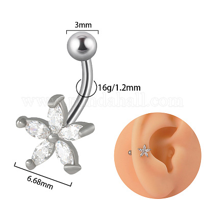 Серьги-гвоздики для хряща из титана g23 с прозрачным кубическим цирконием и изогнутой штангой FS-WGD98FB-19-1