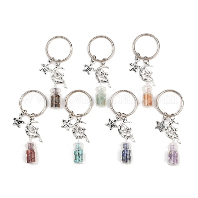 7 шт. 7 стиля стеклянной бутылки с чакральным кристаллом внутри брелока KEYC-JKC01393-01-1