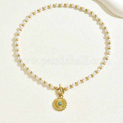 Винтажное ожерелье с подвеской-крестом из искусственной жемчужины из нержавеющей стали 201 для женщин NQ9987-2-1