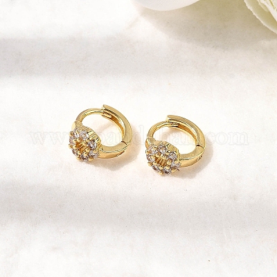 Плоские круглые серьги-кольца из латуни с микропаве из прозрачных кубических цирконий EJEW-H170-02G-1