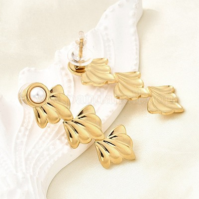 Серьги-гвоздики с кисточками из пластика и искусственного жемчуга 304 для женщин EJEW-U068-04G-1