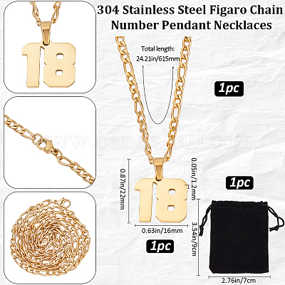 1 шт. 304 нержавеющая сталь Фигаро цепочка ожерелье с подвеской в виде цифры NJEW-BBC0001-28B-G-1