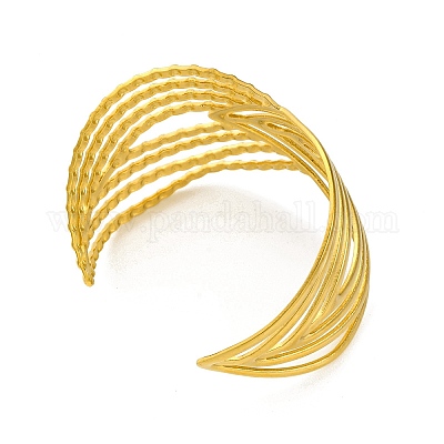 Женские браслеты-манжеты с шевронным покрытием из нержавеющей стали 304 с ионным покрытием (IP) BJEW-G729-02G-1