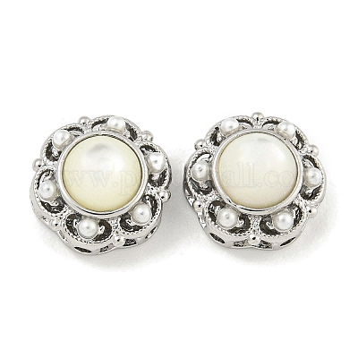 Многониточные звенья из латуни и АБС-пластика с имитацией жемчуга и ракушек в виде цветка KK-Q820-35P-1