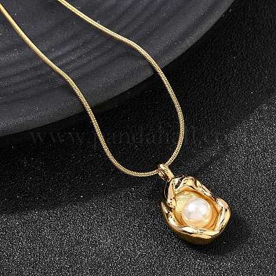 Ожерелья с подвесками в форме овала из нержавеющей стали 304 с акриловым жемчугом NJEW-G184-05G-1