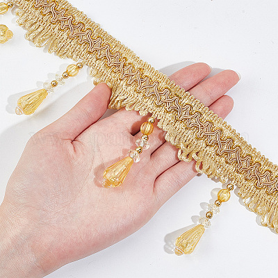 Ленты с кружевной отделкой и плетеными кисточками из полиэстера DIY-WH0308-536-1