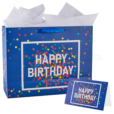 С днем рождения прямоугольные бумажные подарочные пакеты ABAG-WH20001-15B-1