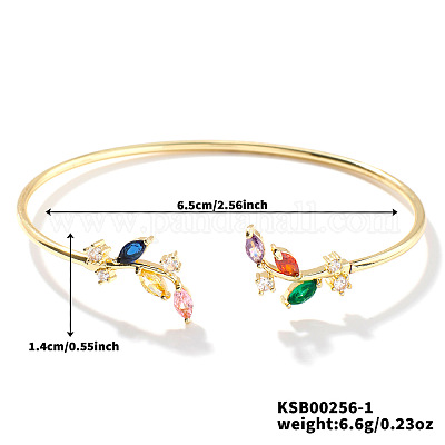 Элегантные латунные браслеты-манжеты в форме листа с кубическим цирконием для женщин VL7639-1-1