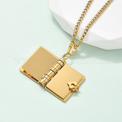 Ожерелья с подвеской в виде книги из нержавеющей стали 304 для женщин NJEW-U037-01A-G-1