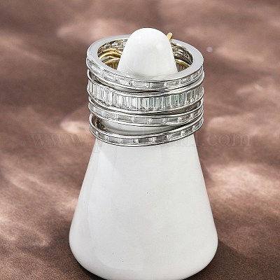 Женские кольца-пальцы с микропаве из кубических цирконий из латуни RJEW-P160-01H-P01-1