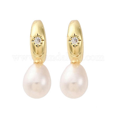 Серьги-гвоздики из натурального жемчуга в форме капли из латуни EJEW-Q043-02G-1