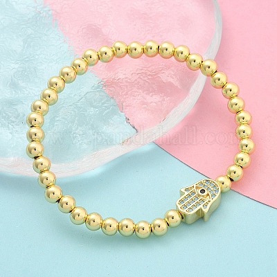 Браслеты из латунных бусин с микропаве из кубического циркония для женщин BJEW-S158-09G-1