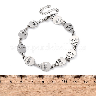 Браслеты из нержавеющей стали 304 с черепами для мужчин и женщин BJEW-D042-25P-1