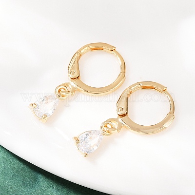 Серьги-кольца в форме слезы с микропаве из кубического циркония из латуни EJEW-K309-18G-01-1