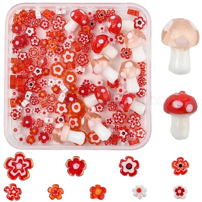 156 шт. 11 стиля стеклянных бусин миллефиори ручной работы LAMP-FS0001-29-1