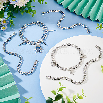 10шт унисекс 304 нержавеющая сталь панцирная цепь/витая цепь браслеты набор STAS-UN0048-40-1