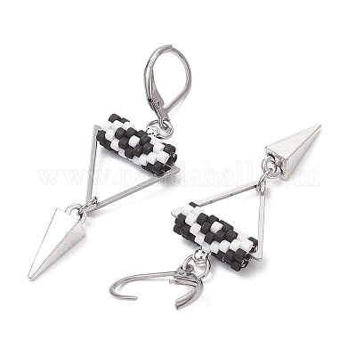 Серьги-гвоздики с застежкой-молнией из латунного стекла с треугольным глазом EJEW-MZ00452-05-1