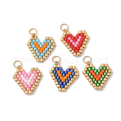 Подвески в виде сердечек из стеклянных бусин PALLOY-MZ00925-1