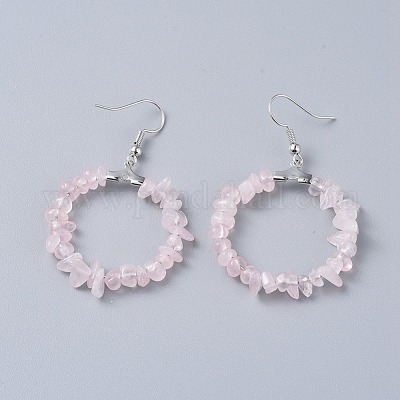 Естественно розовые болтающиеся серьги кварцевые EJEW-E255-D18-1