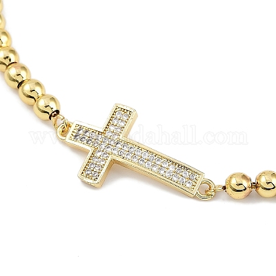 Стойка покрытие латунь микро паве кубический цирконий серебряные браслеты BJEW-P341-04G-1