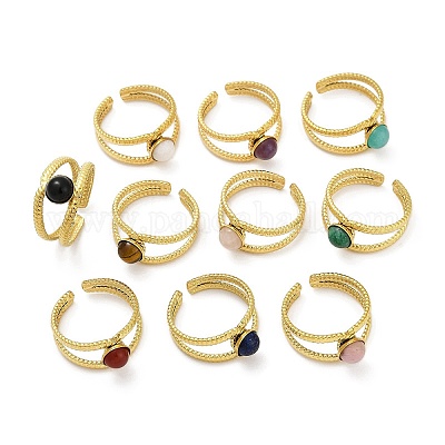 Кольца-манжеты из нержавеющей стали 316 с натуральными смешанными драгоценными камнями RJEW-Z098-01G-11-1