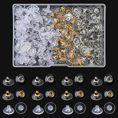 200pcs Clear Plastic Disc & Metal Earring Backs