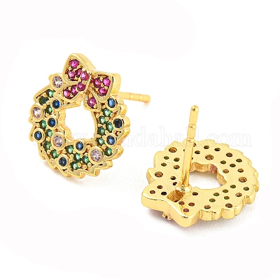 Серьги-гвоздики из латуни с фианитом EJEW-K245-48G-1