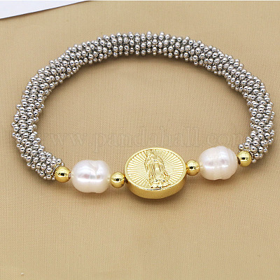 304 нержавеющая сталь круглые бусины эластичные браслеты для женщин FS-WG5A960-03-1