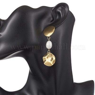 Плоские круглые серьги-гвоздики с натуральным культивированным пресноводным жемчугом EJEW-JE06755-1