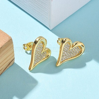 Женские серьги-гвоздики из латуни с микропаве и прозрачным кубическим цирконием&nbsp;LS-EJEW-U034-01G-02-1