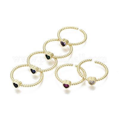 Латунные микро проложить манжеты кольца кубического циркония RJEW-T016-12G-NF-1