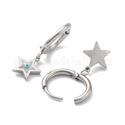 Wholesale 3 Pairs 3 Style Synthetic Shell Star with Enamel Evil Eye Dangle  Hoop Earrings 