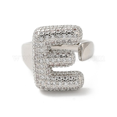 Открытое кольцо-манжета из латуни с надписью микро паве для женщин с прозрачным кубическим цирконием RJEW-N046-03E-P-1